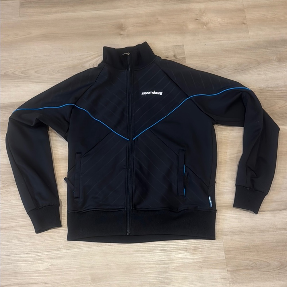Supremebeing Men’s Large  Black and Blue Performance Jacket with Sporty Design